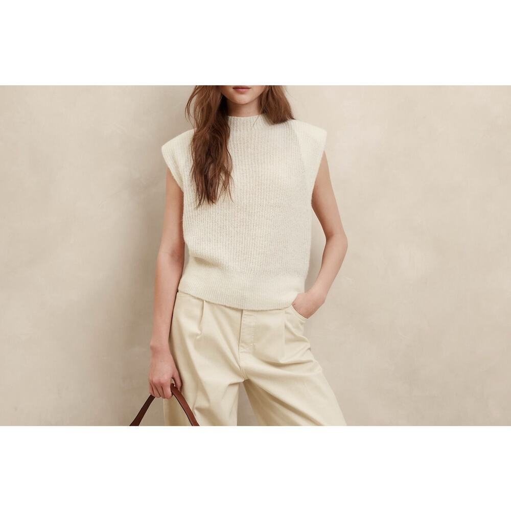 Banana Republic XXS Cashmere Knit Tank Sweater Vest Padded Shoulders mock neck
